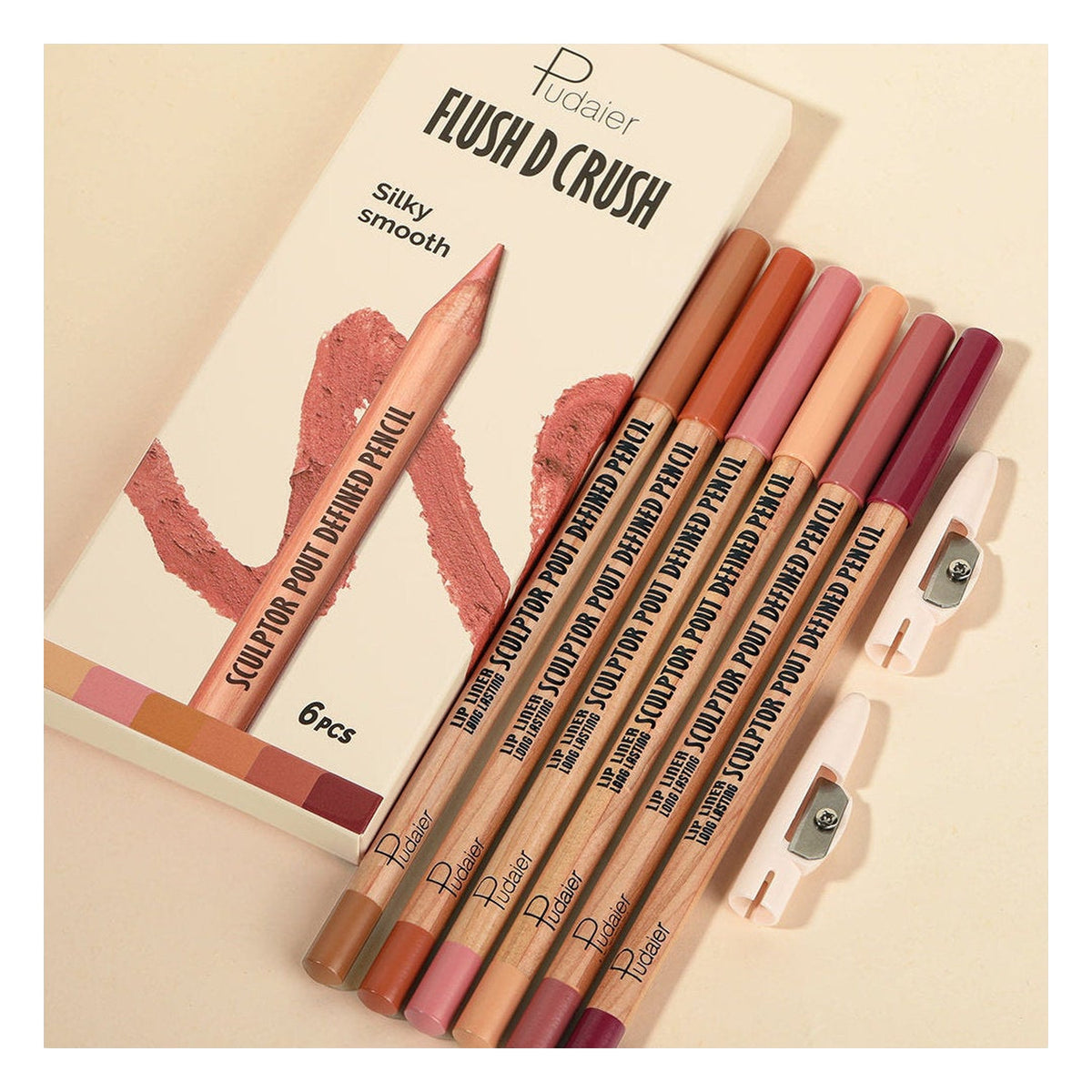Pudaier Flush D Crush silky smooth sculptor pout defined pencil set of 6