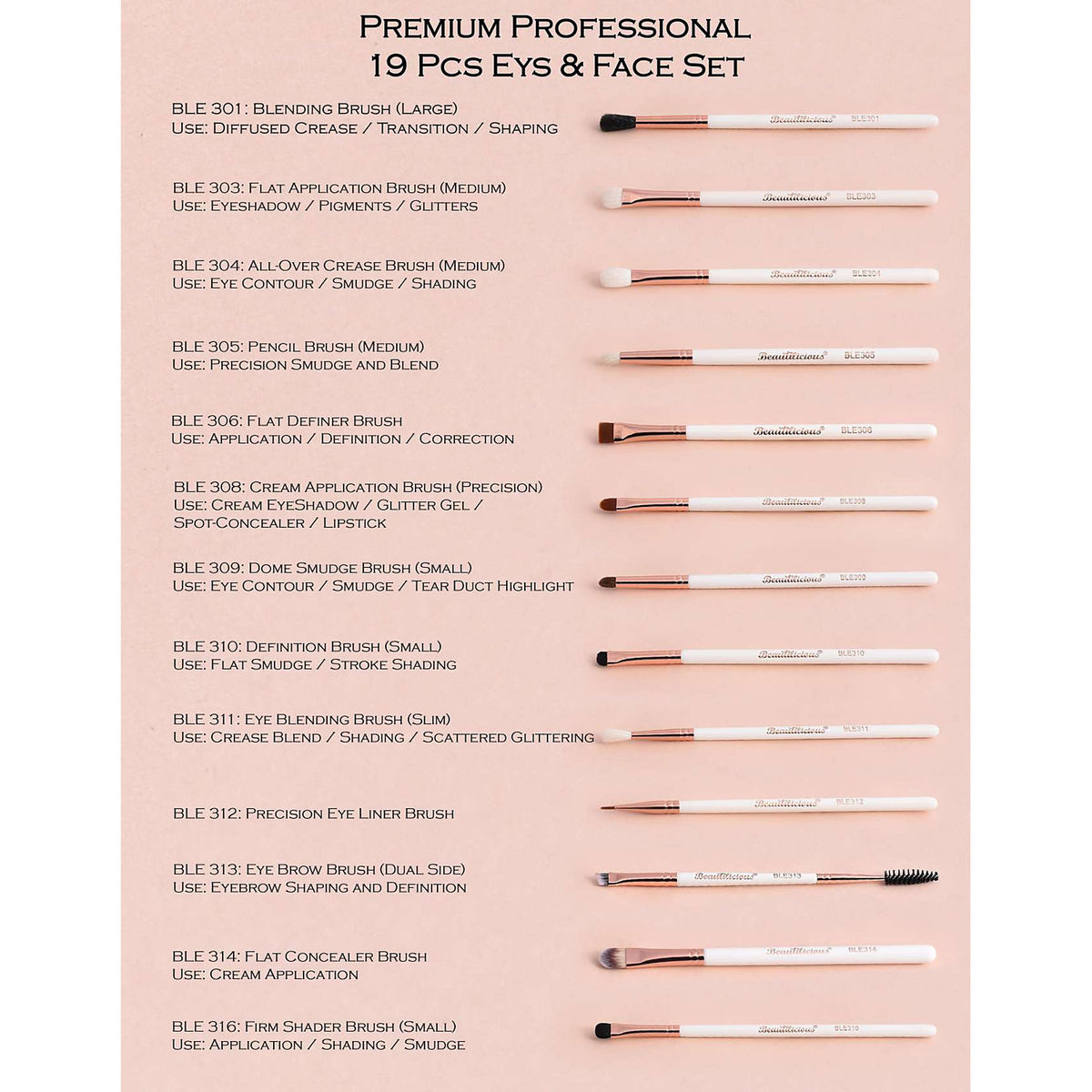 BEAUTILICIOUS Brush Begin Beauty Essentials - 19 Pcs Eye & Face Set