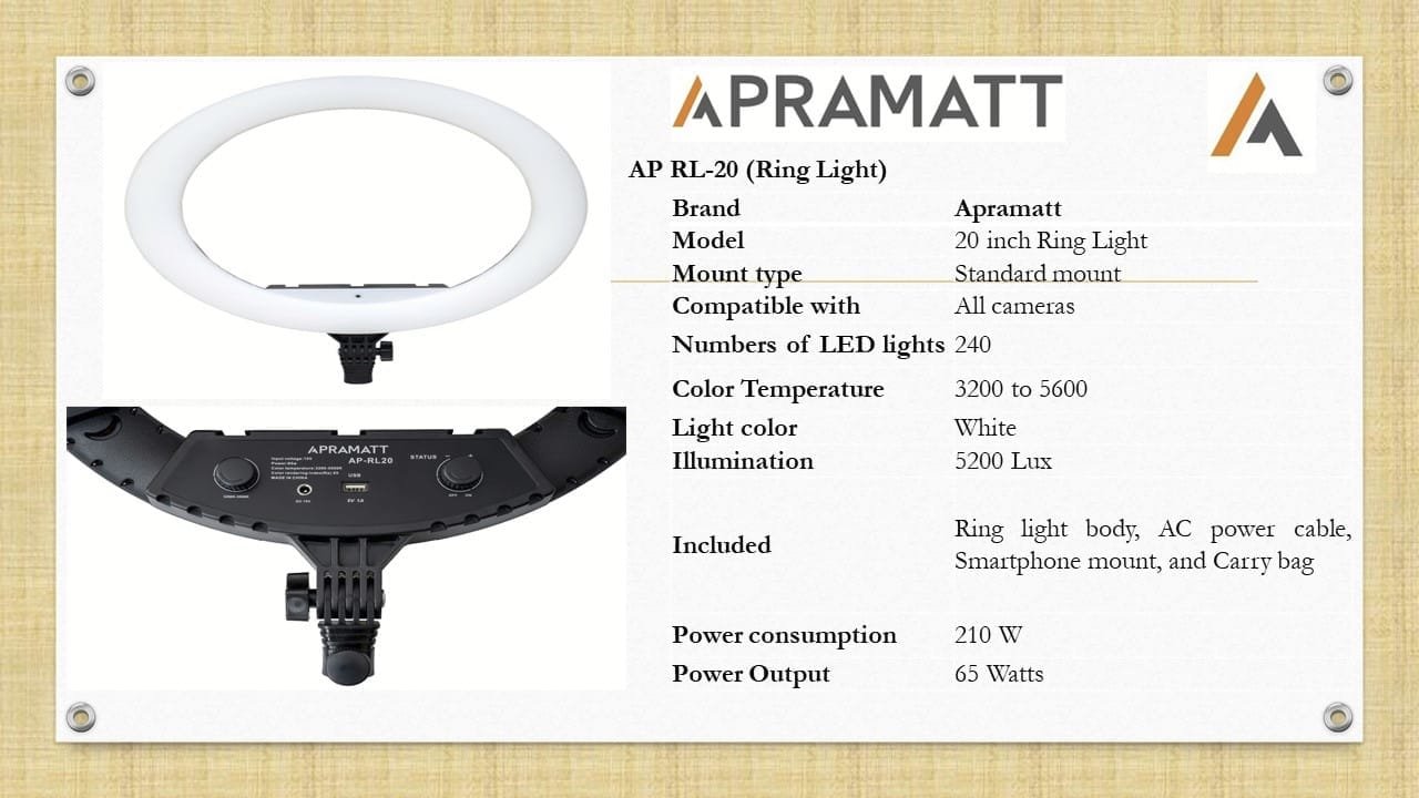APRAMATT RING LIGHT LED DISPLAY - 20INCH (WITHOUT STAND) #all