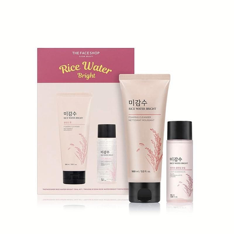 THE FACE SHOP RICE WATER BRIGHT TRIAL KIT FOAMNG CLEANSER 100ML + LIGHT CLEANSING OIL 55ML #all