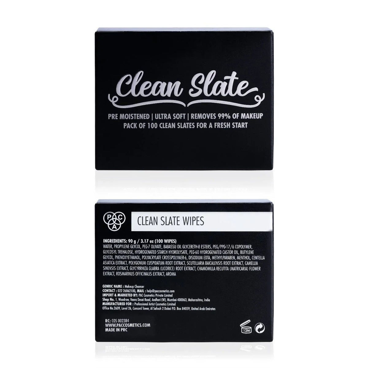 PAC CLEAN SLATE WIPES 100 SETS