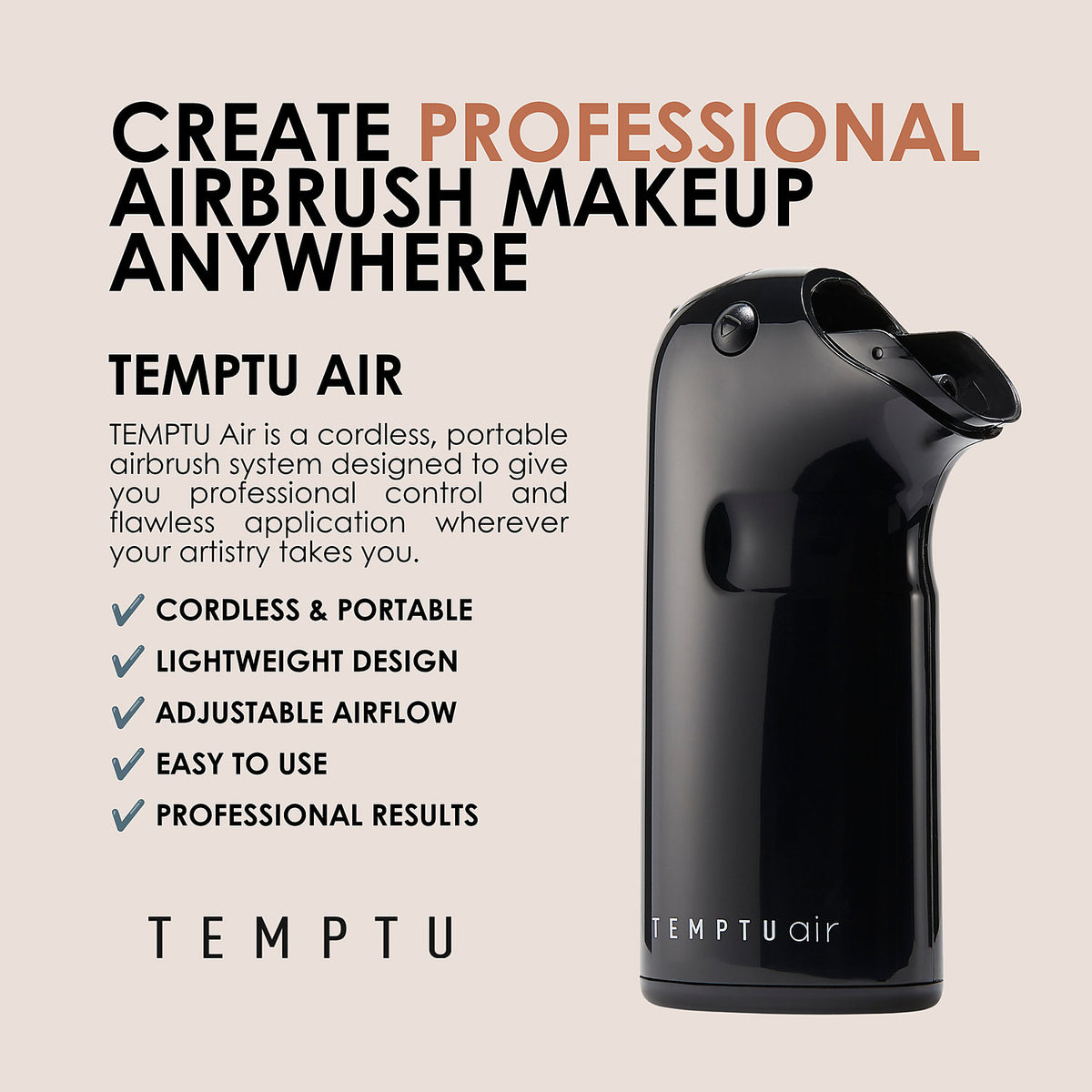 TEMPTU AIR WIRELESS FULL KIT WITH 12 COLOR PACK,100ML CLEANSER & POD