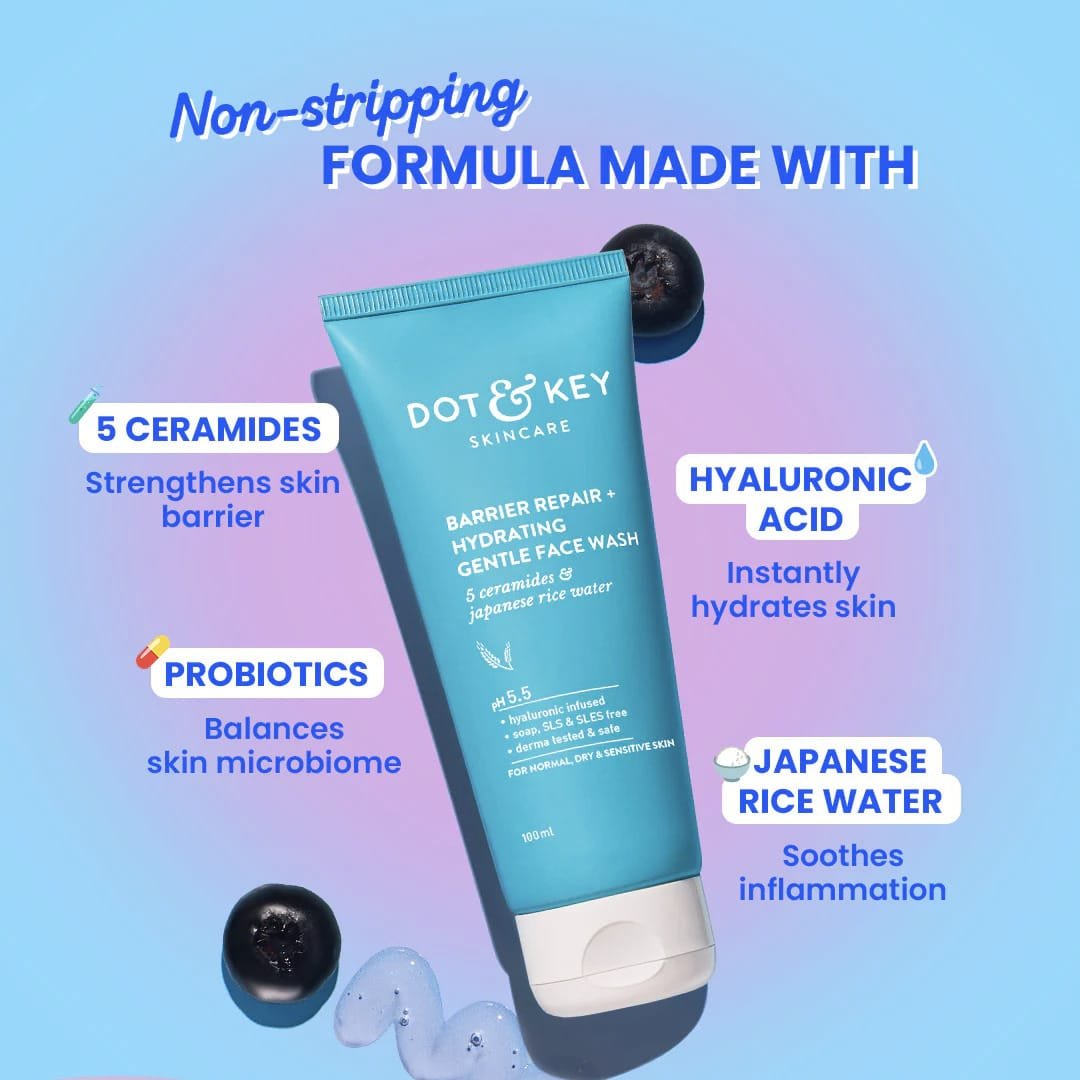 DOT & KEY BARRIER REPIAR + HYDRATING GENTLE FACE WASH WITH 5 CERAMIDES & JAPANESE RICE WATER