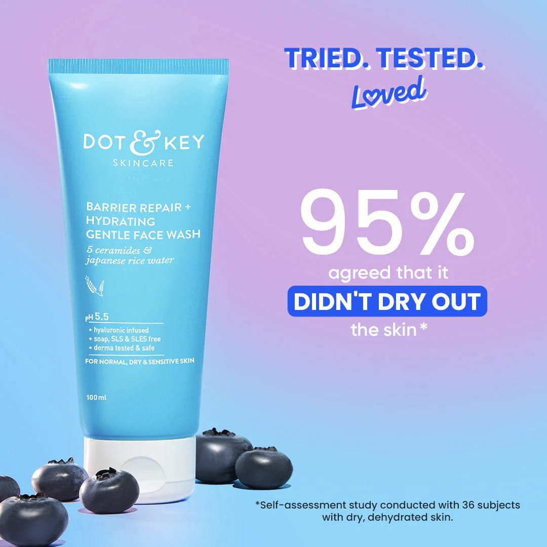 DOT & KEY BARRIER REPIAR + HYDRATING GENTLE FACE WASH WITH 5 CERAMIDES & JAPANESE RICE WATER