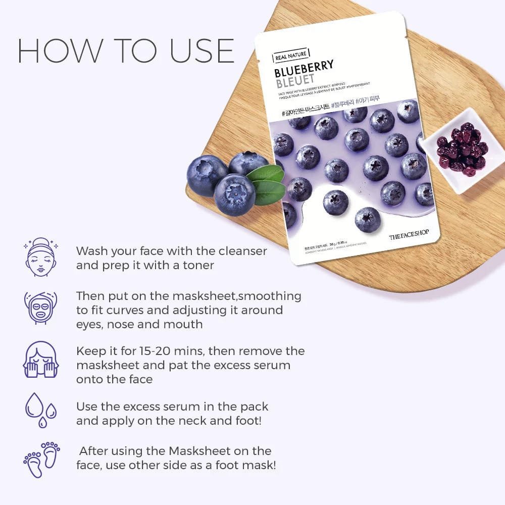 The Face Shop Real Nature Blueberry Face Mask   20g