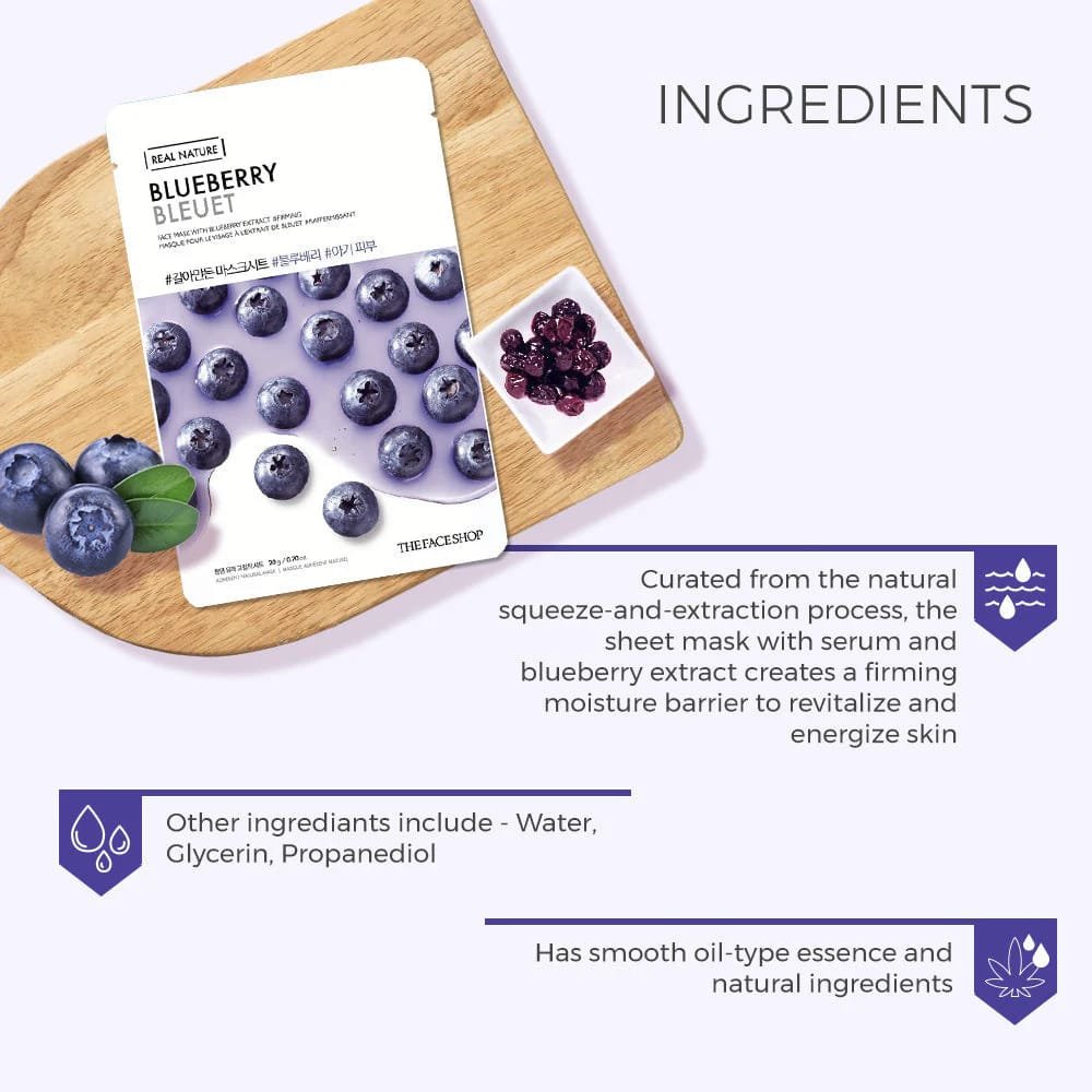 The Face Shop Real Nature Blueberry Face Mask   20g