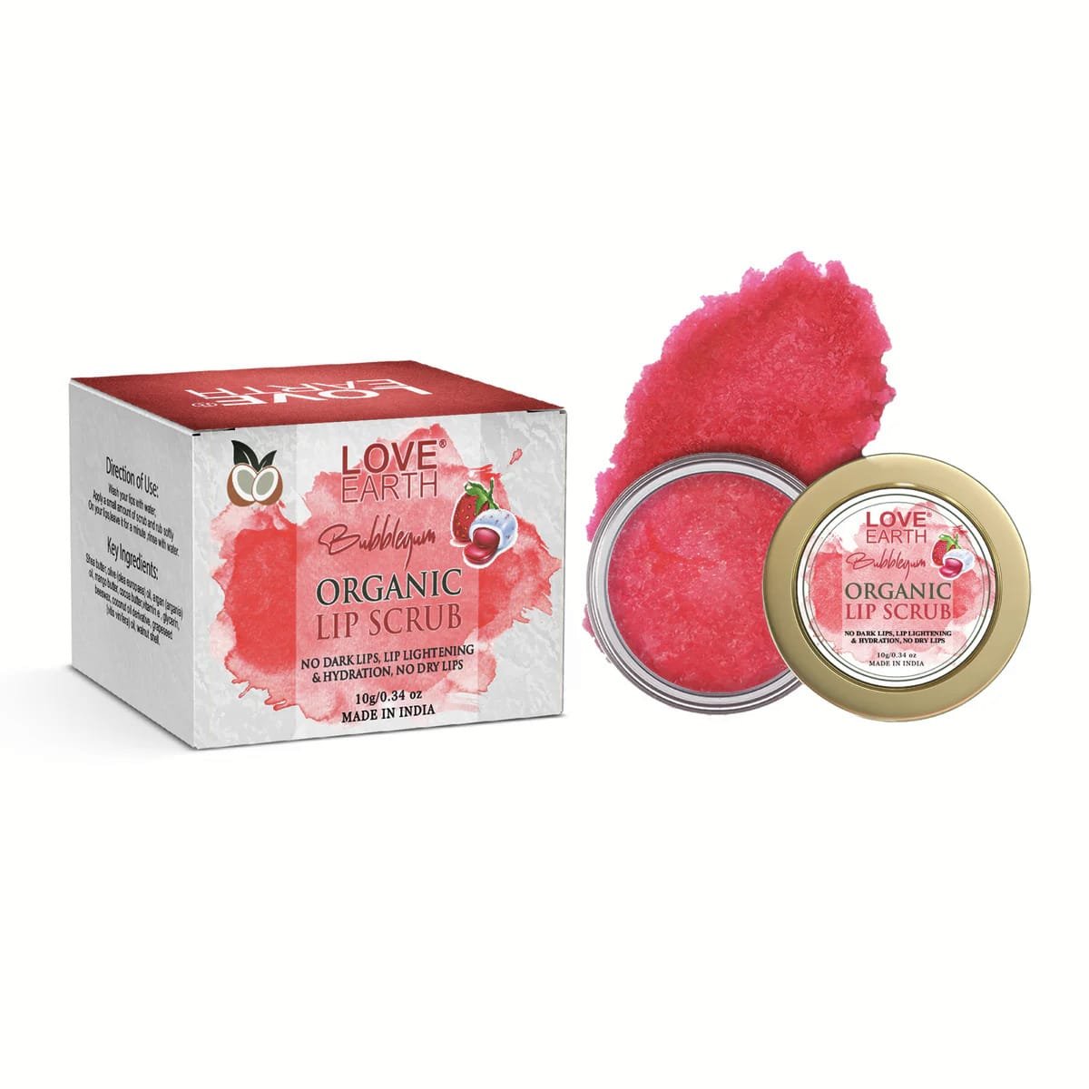 LOVE EARTH BUBBLEGUM ORGANIC LIP SCRUB 10G