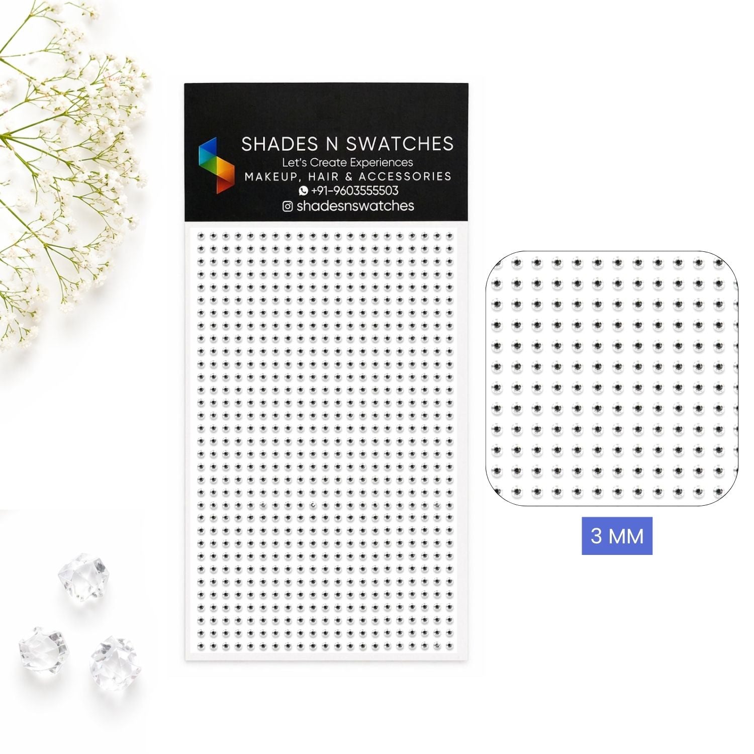 HAIR CRYSTALS STICKERS ROUND SILVER