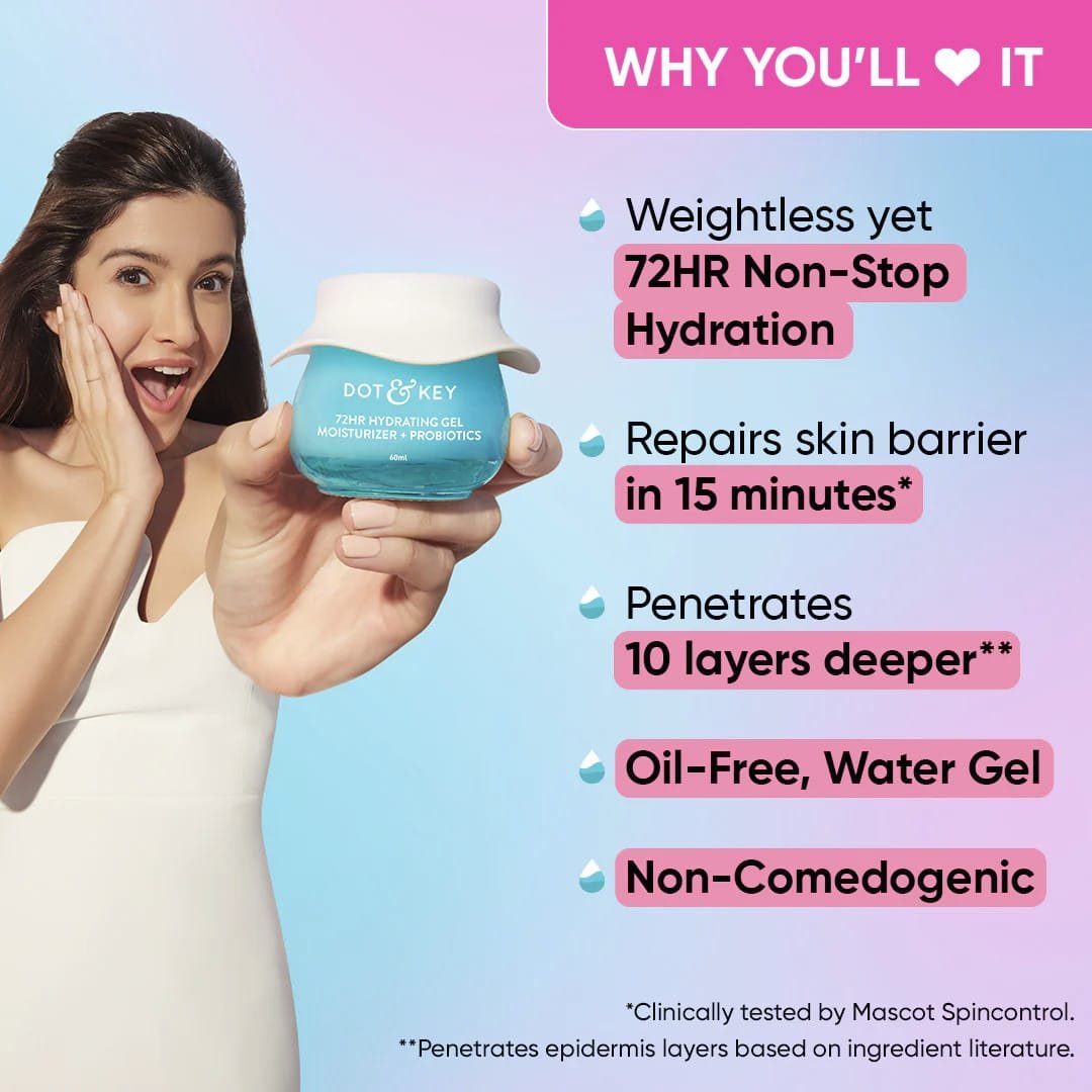 DOT & KEY 72 HR HYDRATING GEL MOISTURIZER + PROBIOTICS WITH HYLURONIC & JAPANESE RICE WATER