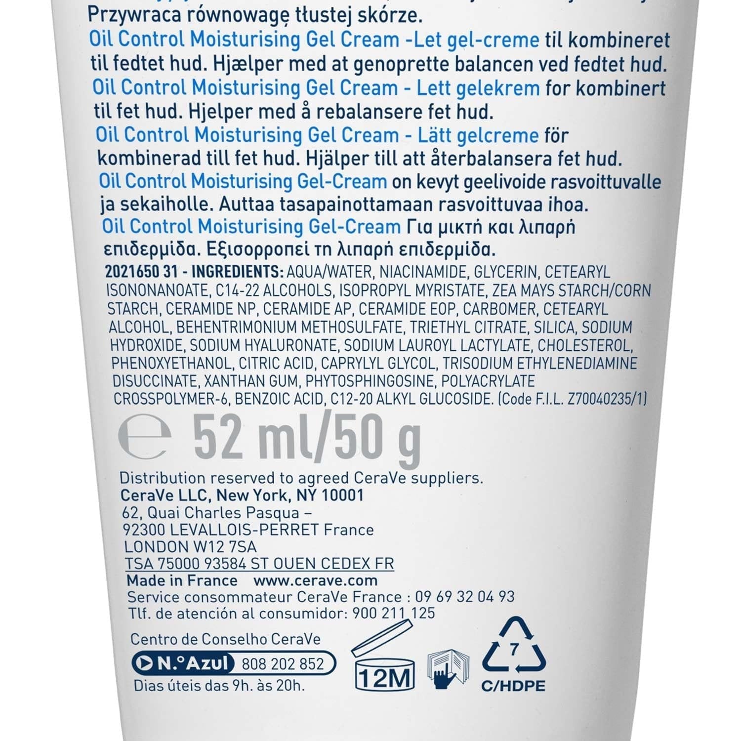 CERAVE OIL CONTROL MOISTURISING GEL-CREAM 52 ML