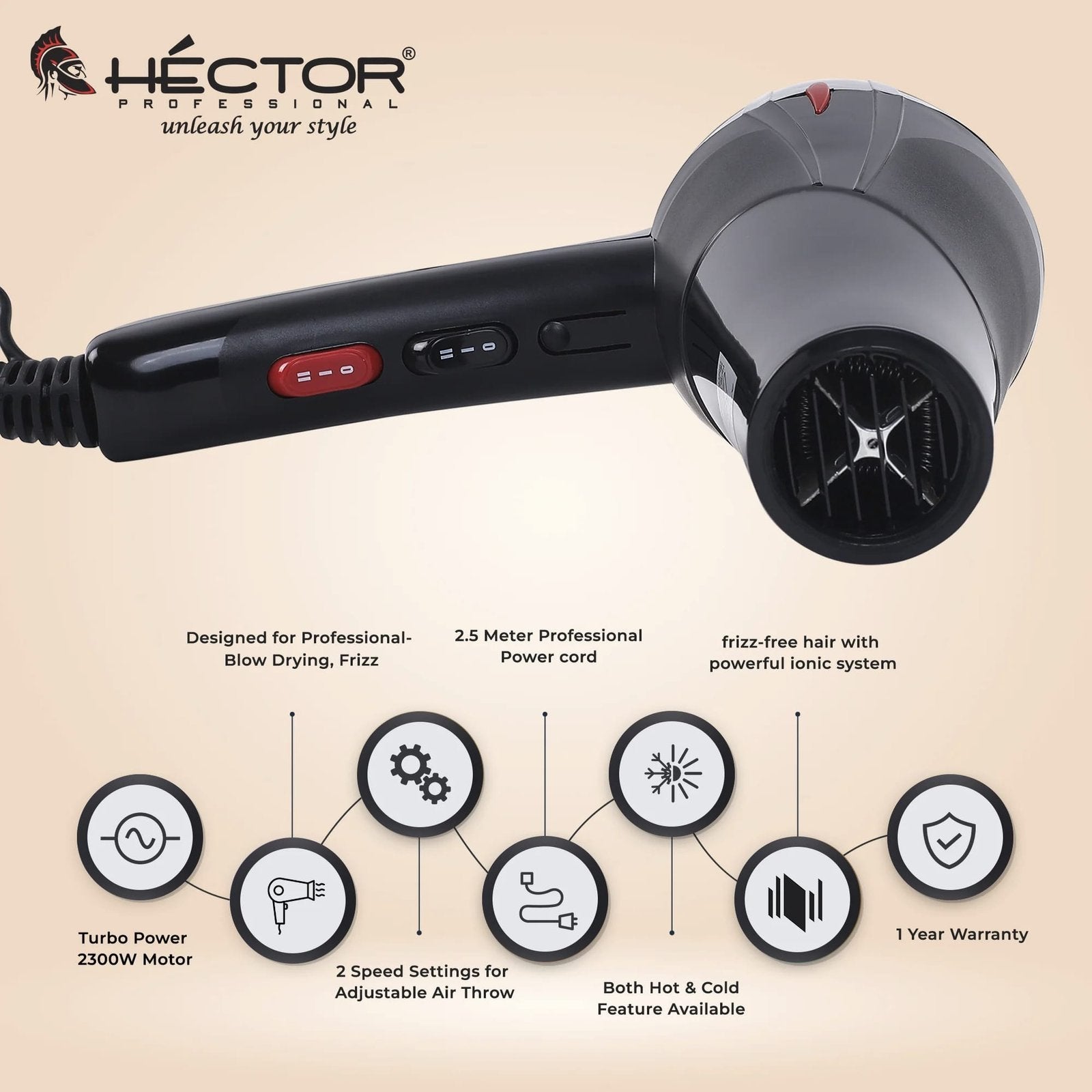 HECTOR MACHO IONIC HAIR DRYER HT 2300W