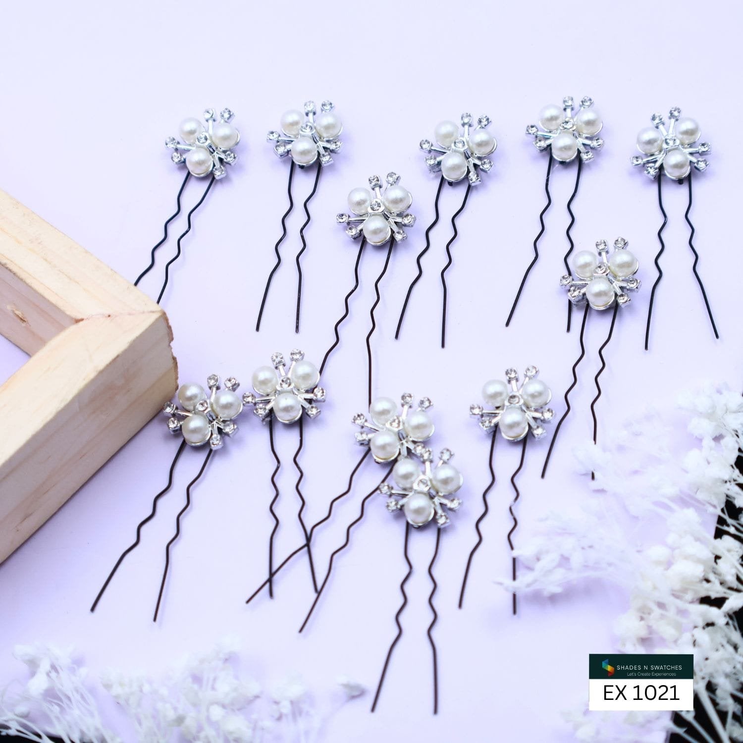 12 PCS U PINS PEARL FLOWER SMALL