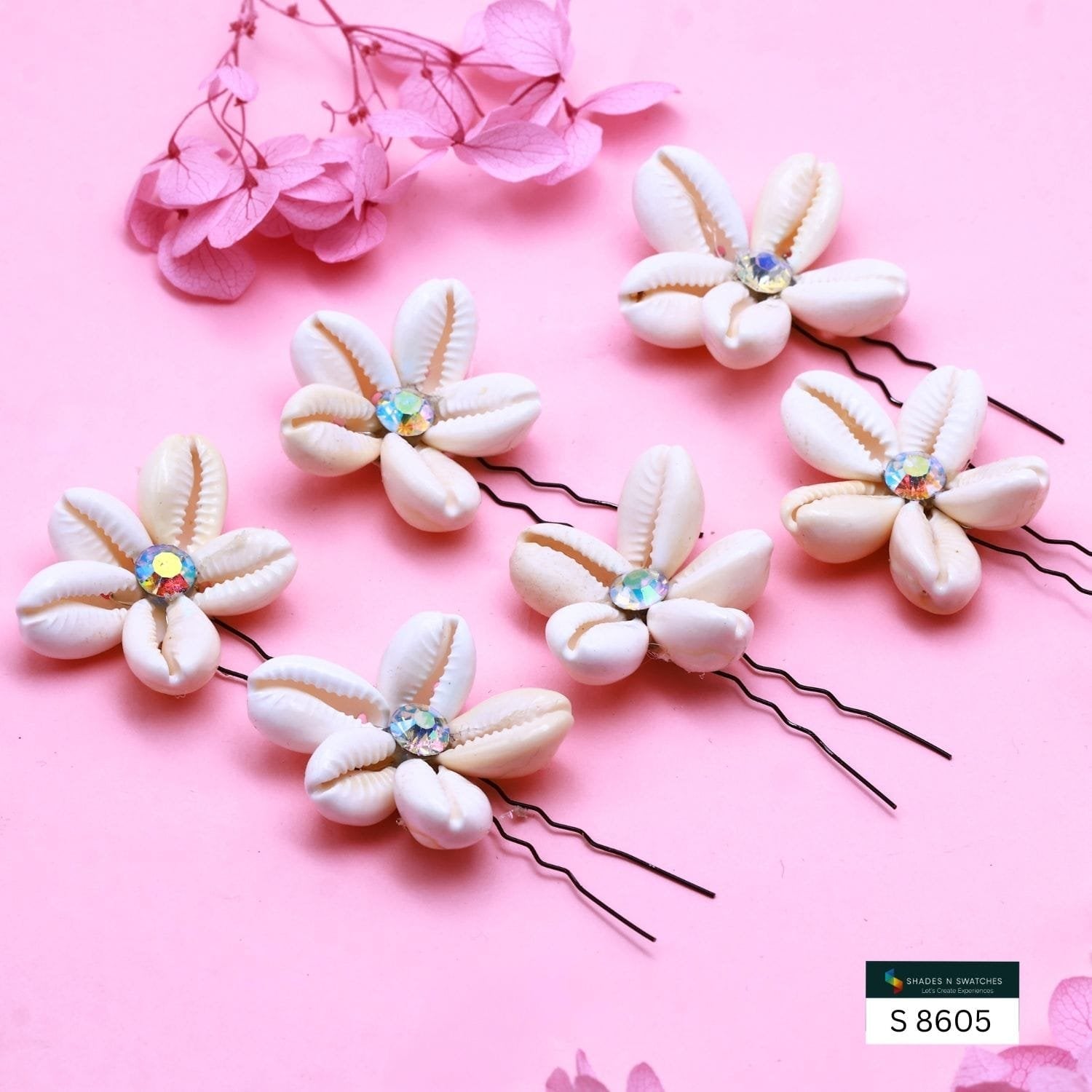 SEA SHELL FLOWER WITH U PIN 6 PCS SET