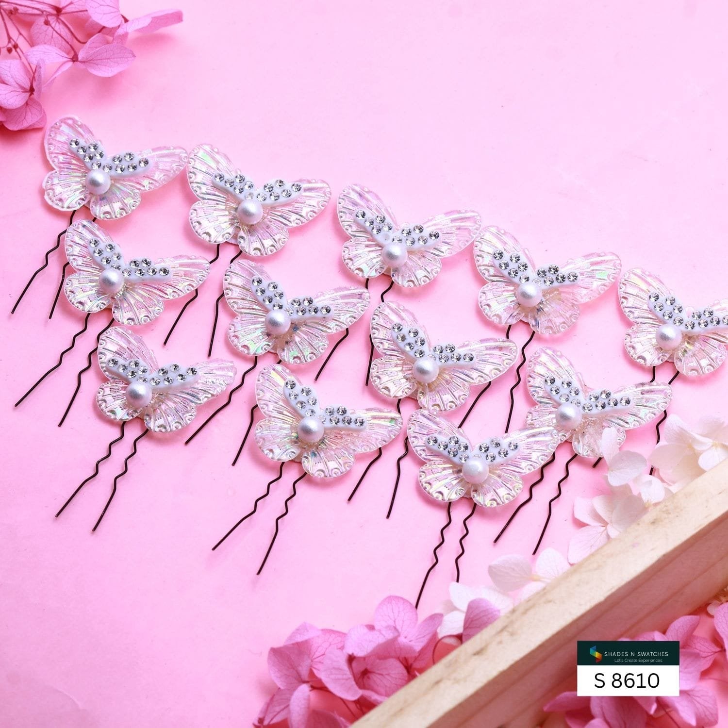 WHITE HAIR BUTTERFIES 12 PCS SET