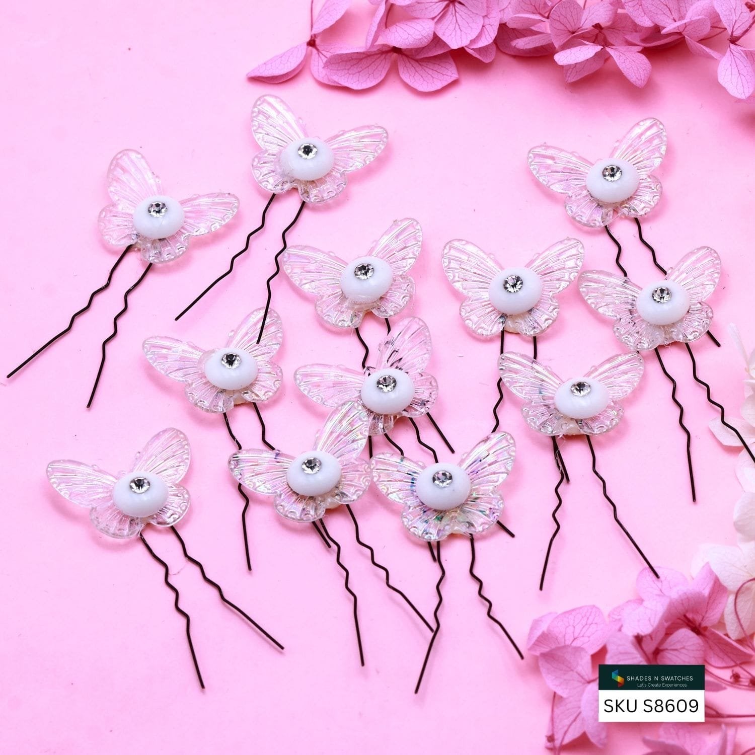 WHITE HAIR BUTTERFIES 12 PCS SET