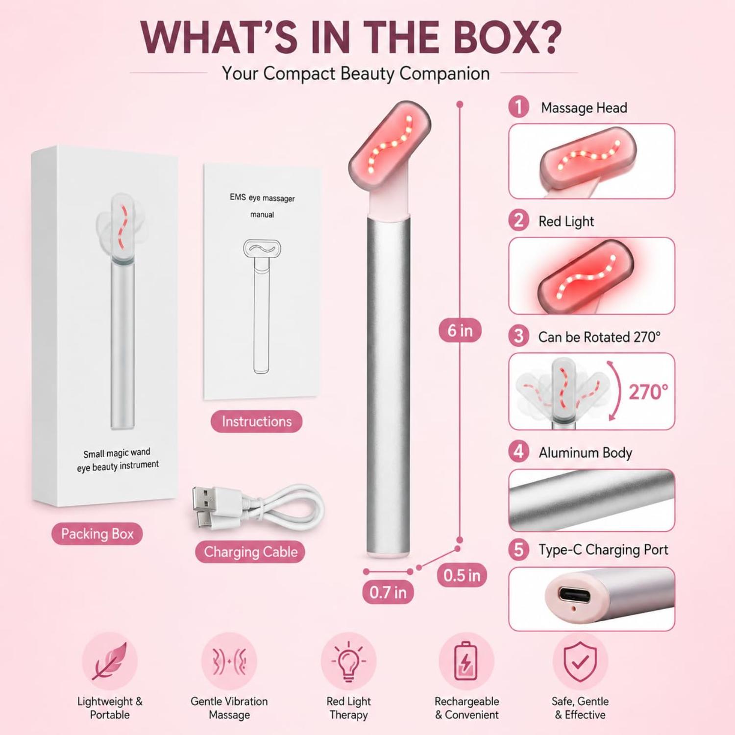6 IN 1 RED LED LIGHT THERAPY MAGIC WAND