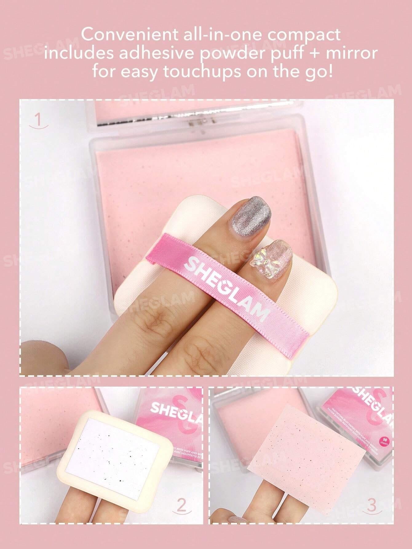 SHEGLAM MATTIFYING BLOT PAPERS WITH PUFF AND MIRROR 50 SHEETS