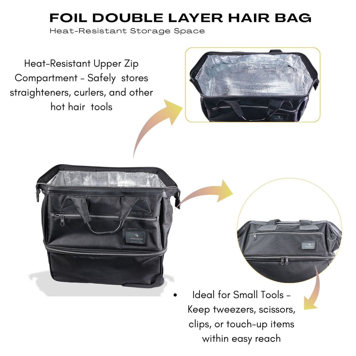 NEW FOIL DOUBLE LAYER HAIR BAG WITH WHEELS