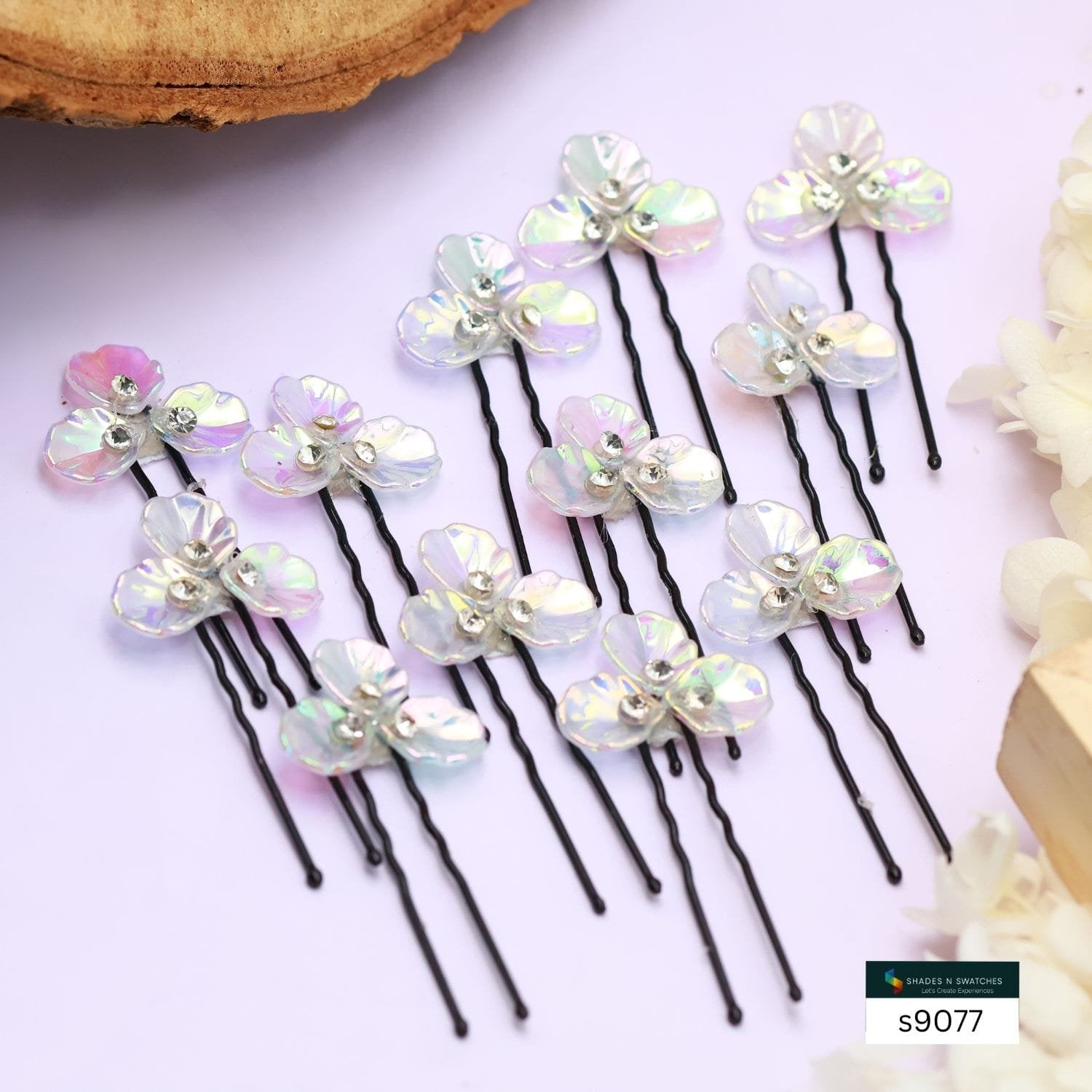 SE 511 12 PCS CRYSTAL FLOWERS WITH U PINS
