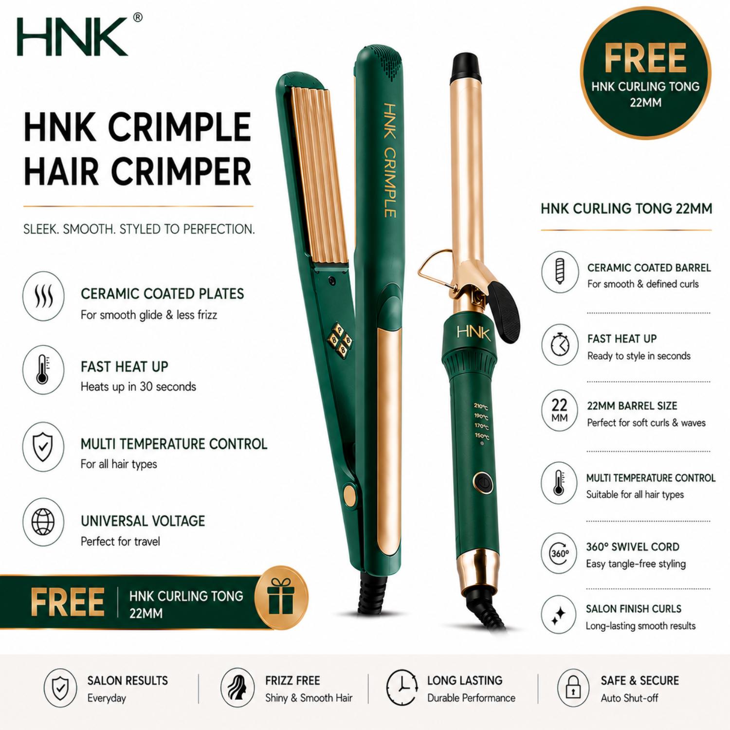 HNK CRIMPLE HAIR CRIMPER (FREE HNK CURLING TONG 22MM)