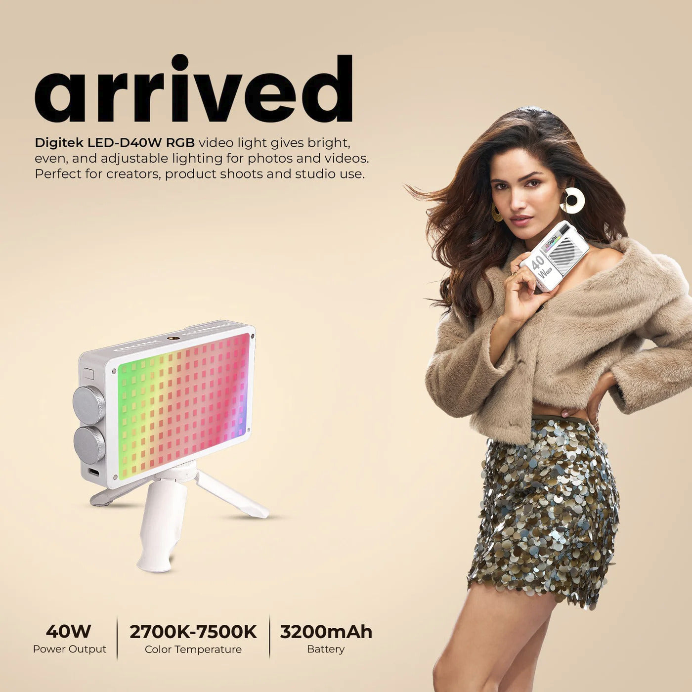 DIGITEK PORTABLE 40W RGB LED VIDEO LIGHT (LED-D40W RGB)