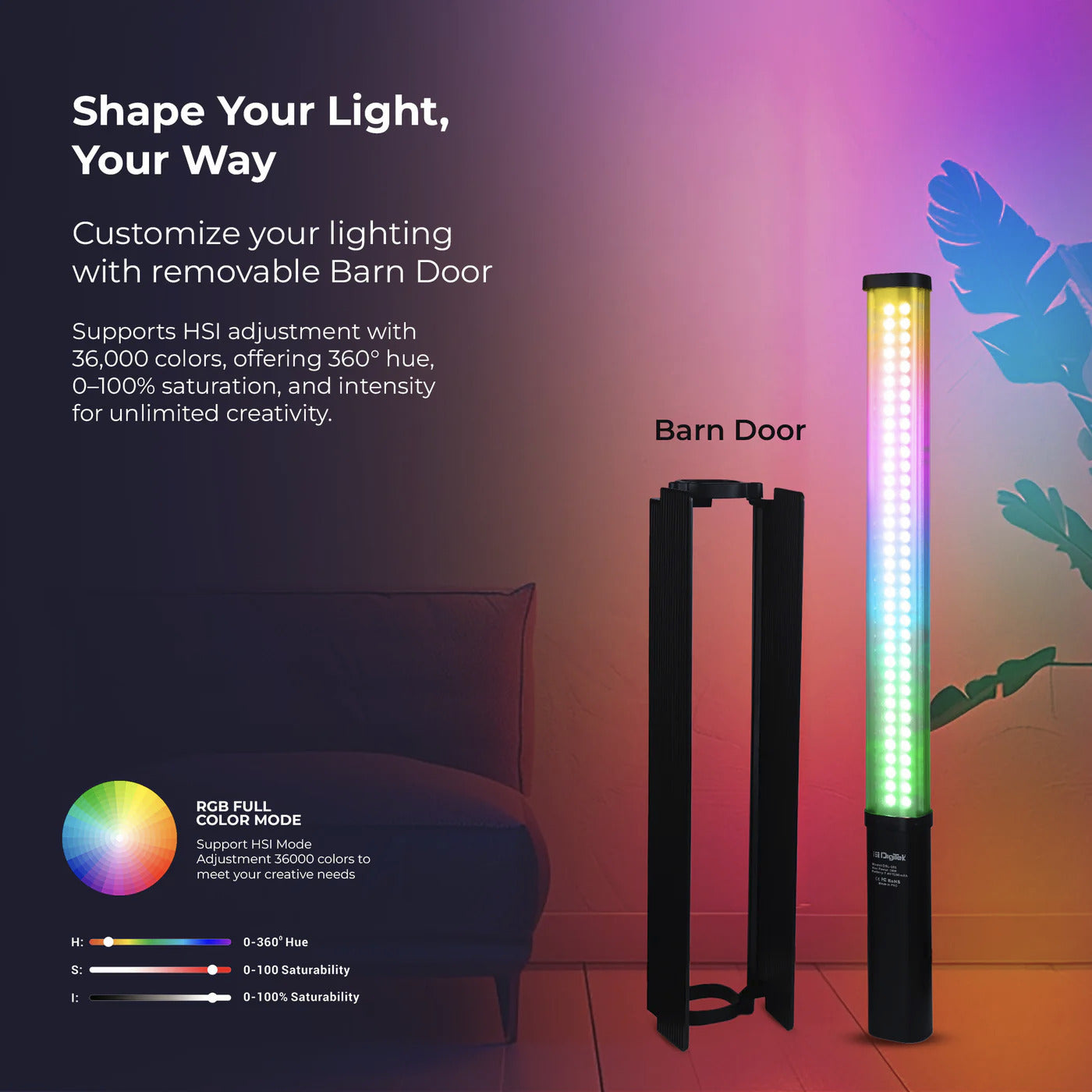 DIGITEK PORTABLE HANDHELD RGB LED LIGHT WAND 38W (DSL-555 RGB)