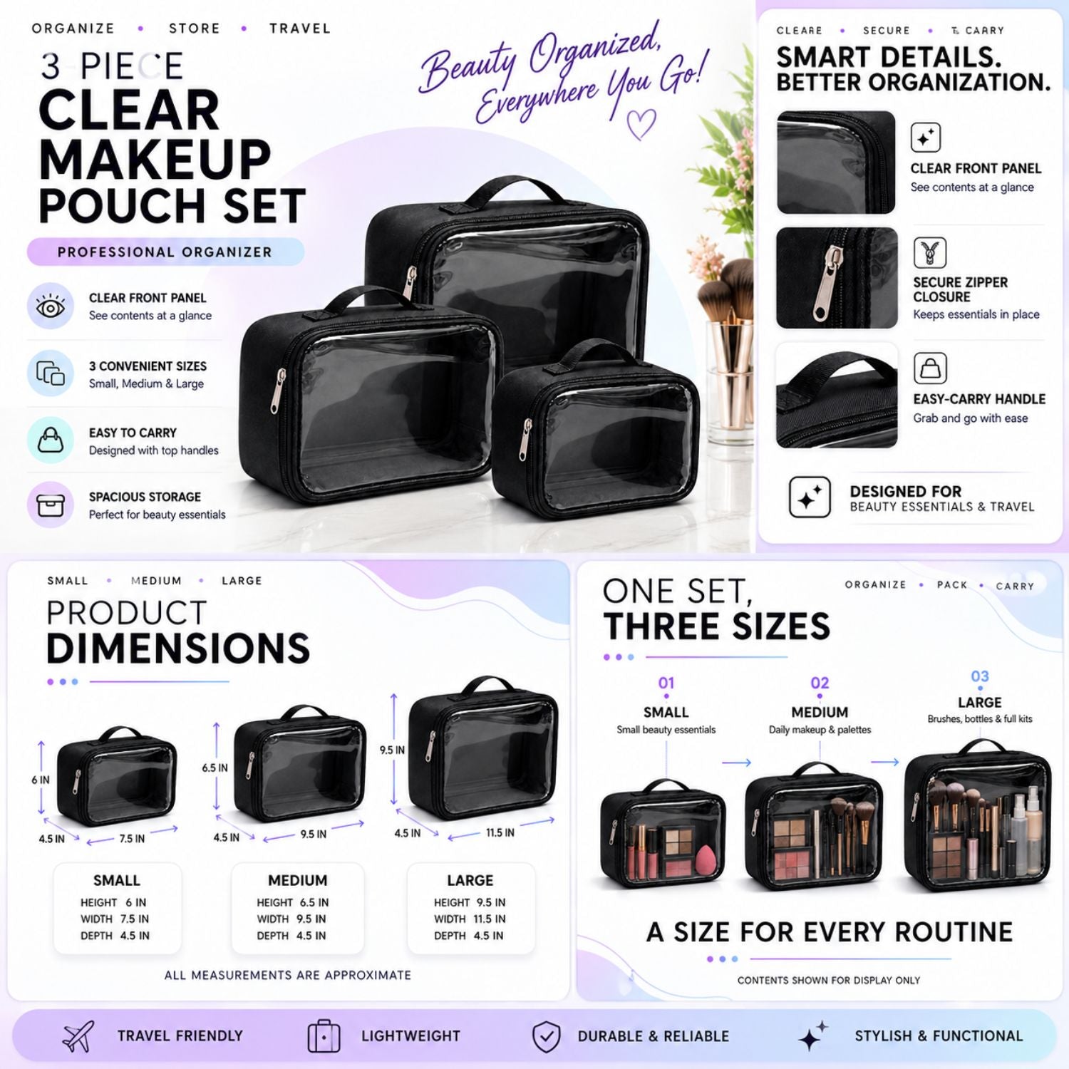 3 PCS POUCH SET BLACK-(PREMIUM)