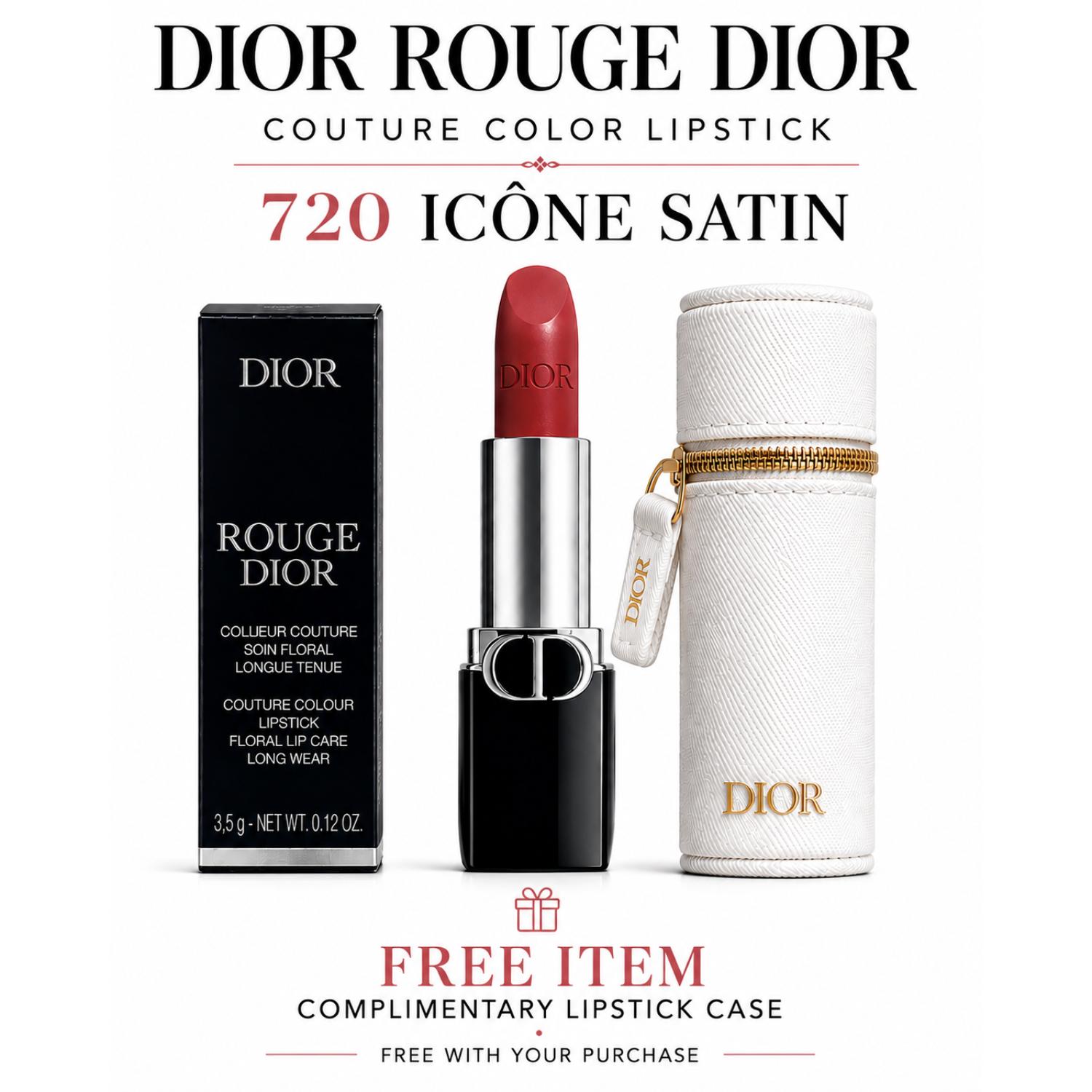 DIOR ROUGE DIOR COUTURE COLOR LIPSTICK - 720 ICONE SATIN - (FREE COMPLIMENTARY LIPSTICK CASE)