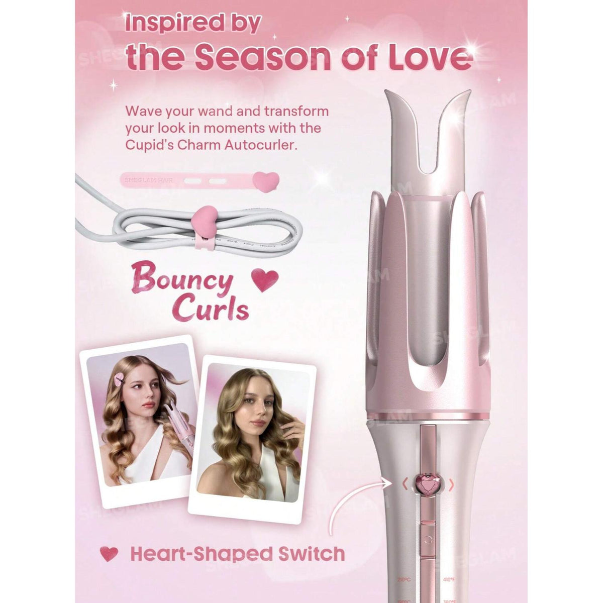 SHEGLAM CUPIDS CHARM ONE - TOUCH INSTANT CURLER 32MM - BABY PINK