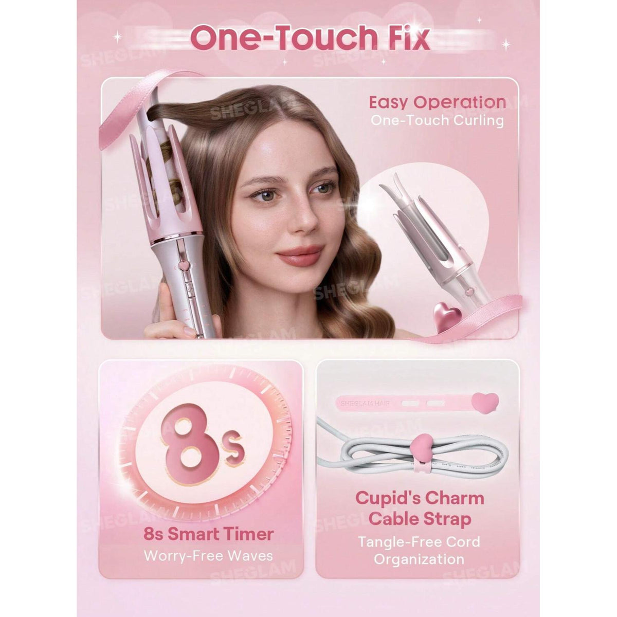 SHEGLAM CUPIDS CHARM ONE - TOUCH INSTANT CURLER 32MM - BABY PINK