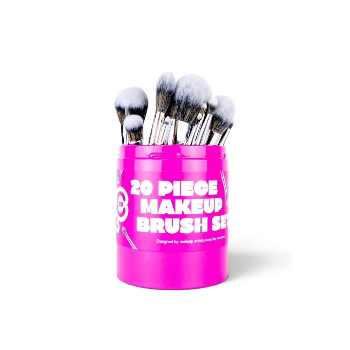 PEACHES & CREAM 20 PIECE MAKEUP BRUSH SET WITH HOLDER - PINK