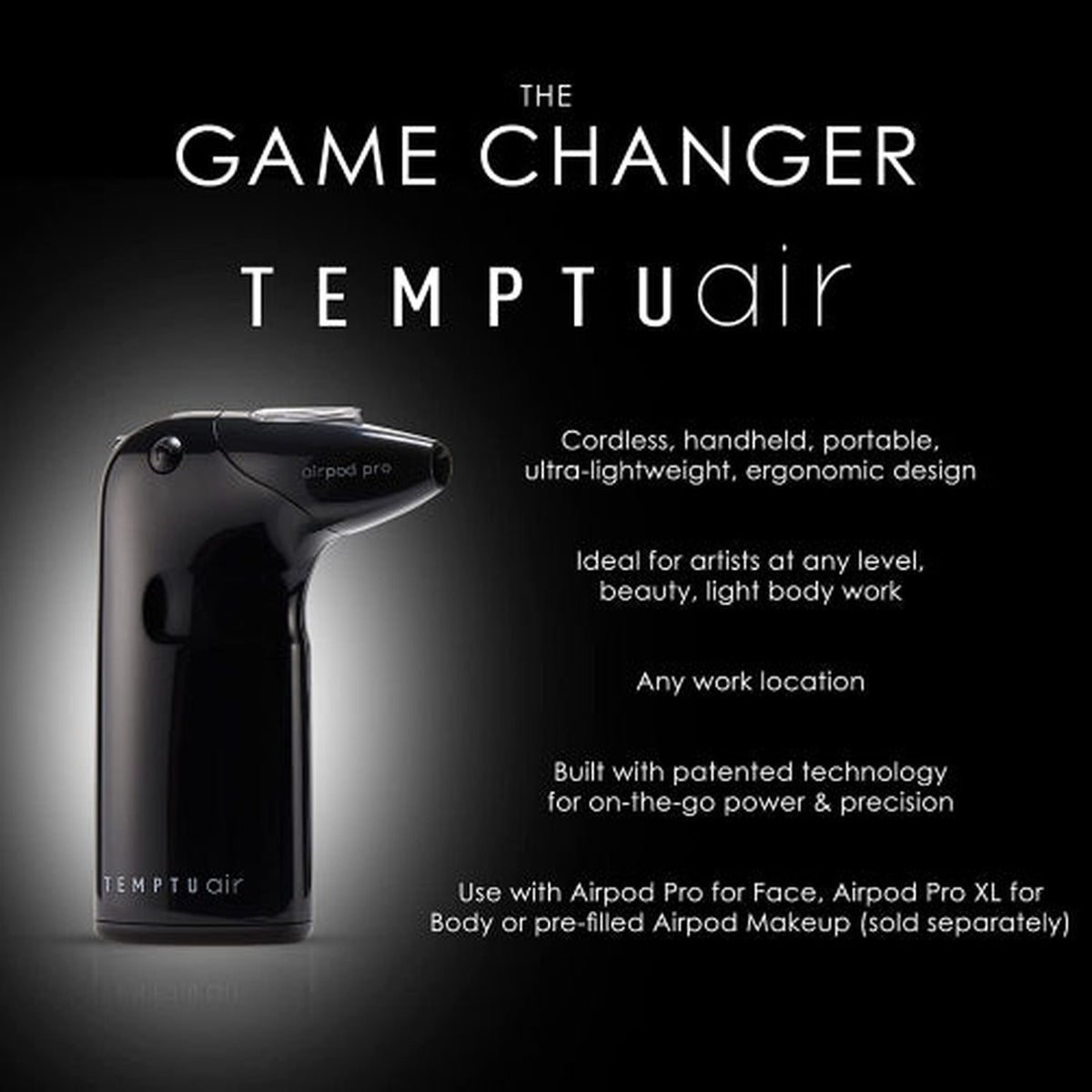 TEMPTU AIR WIRELESS FULL KIT WITH 12 COLOR PACK,100ML CLEANSER & POD