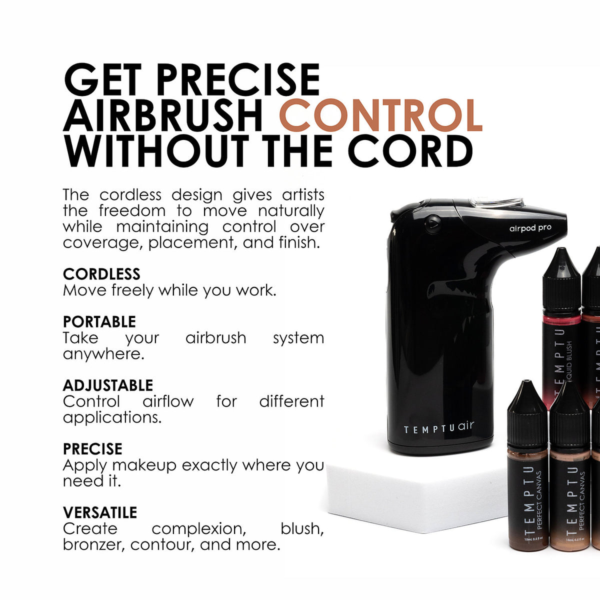 TEMPTU AIR WIRELESS FULL KIT WITH 12 COLOR PACK,100ML CLEANSER & POD