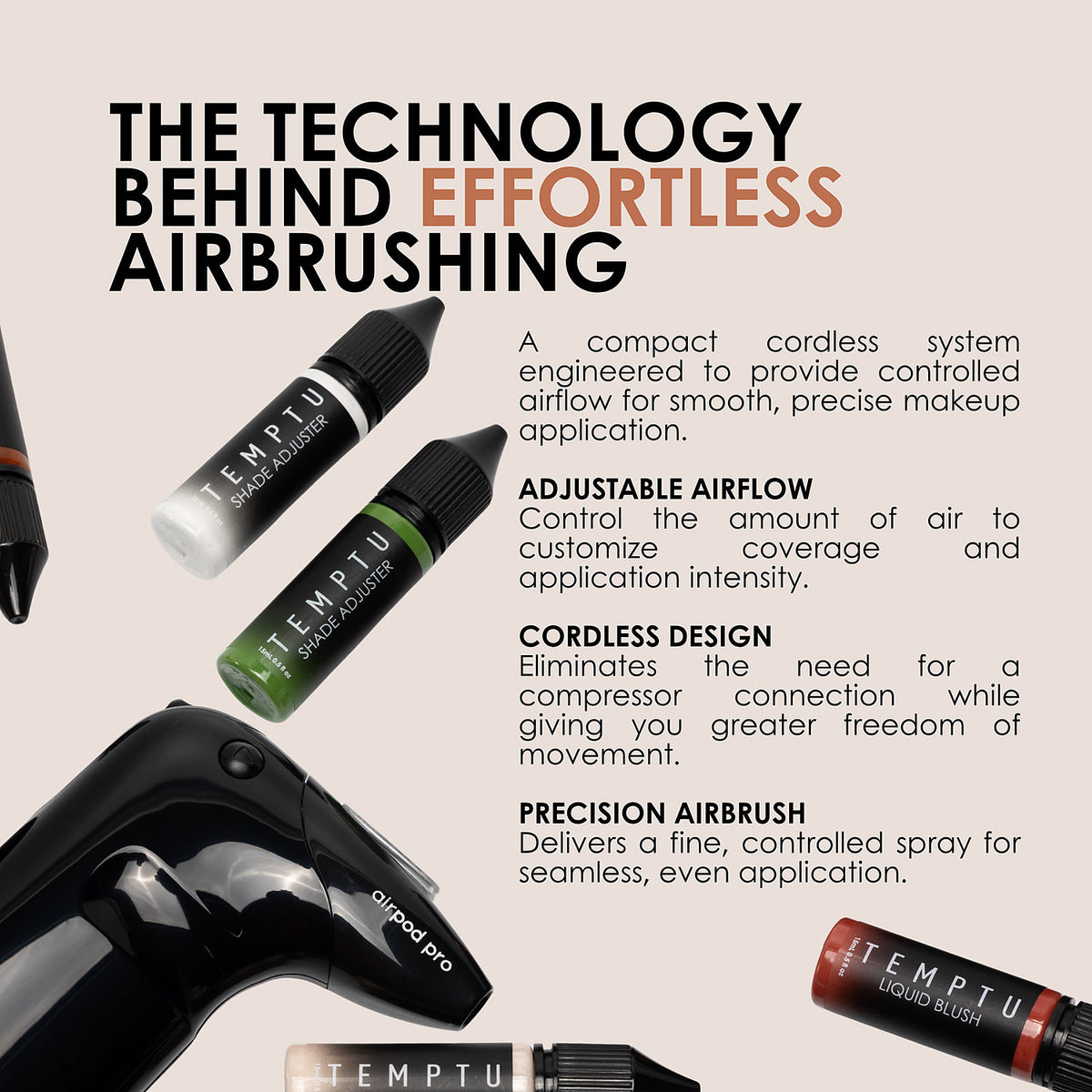 TEMPTU AIR WIRELESS FULL KIT WITH 12 COLOR PACK,100ML CLEANSER & POD